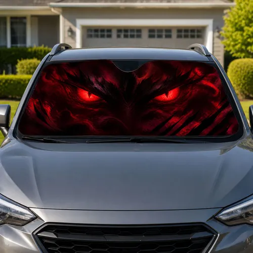 Glowing Crimson Demon Eyes Dark Gothic Night Drive Interior Accent for Horror Fans Car Sunshade