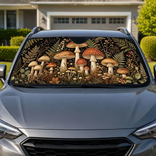 Vintage Woodland Mushroom Garden for Autumn Road Trips and Nature Loving Drivers Car Sunshade