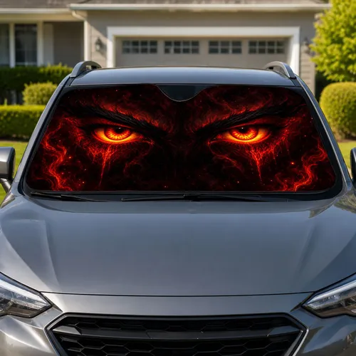 Fiery Demon Eyes For Gothic Vehicle Interior Decor And Halloween Road Trip Gifts Car Sunshade