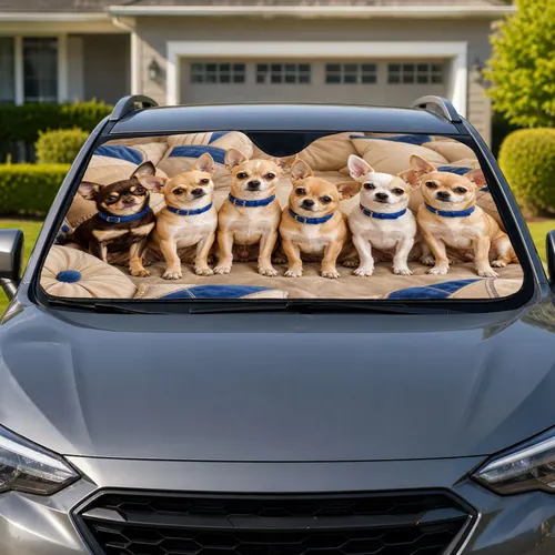 Six Chihuahua Dogs With Blue Collars For Dog Lover Road Trips And Everyday Driving Car Sunshade