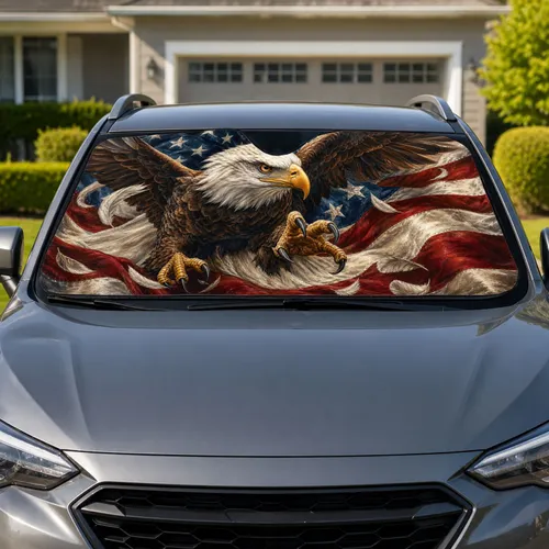 Bald Eagle American Flag Patriotic Decor For Independence Day And Veteran Support Car Sunshade