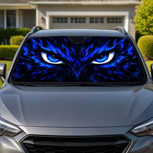 Electric Blue Fierce Predator Eyes For Bold Daily Driving Style And Anime Lovers Car Sunshade