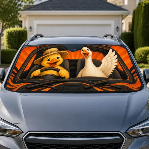 Cheerful Yellow Duck and White Goose Road Trip Summer Travel Accessory for Animal Lovers Car Sunshade