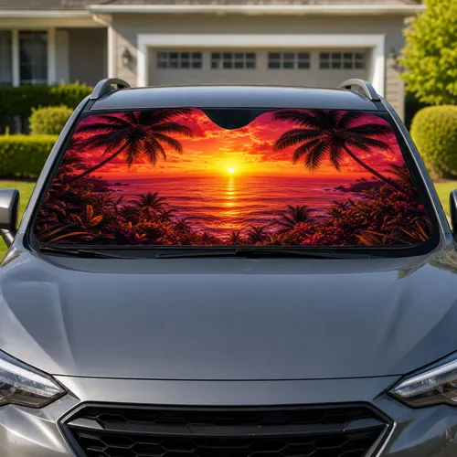 Tropical Sunset Palm Trees Ocean View For Beach Lovers Summer Road Trip Travelers Car Sunshade