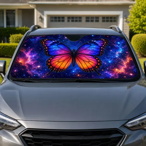 Celestial Monarch Butterfly Galaxy Decor for Colorful Cosmic Road Trip Enthusiasts Car Sunshade