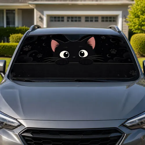 Black Kitten Moon And Stars UV Protection For Cool Summer Daily Drives Cat Lovers Car Sunshade