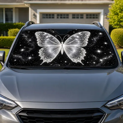 White Butterfly And Celestial Stars For Gothic Night Drivers And Moonlit Road Travel Car Sunshade