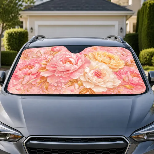 Blush Pink Peony Flowers And Butterflies For Feminine Spring Road Trip Lovers Car Sunshade