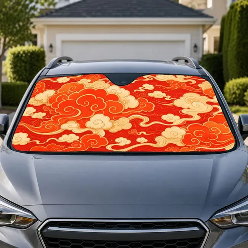 Auspicious East Asian Cloud Motif For Festive Driving And Lunar New Year Celebrations Car Sunshade