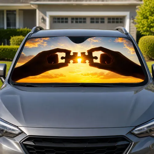 Sunrise Jigsaw Puzzle Hands for Meaningful Couple Road Trips and Valentine Day Gifts Car Sunshade