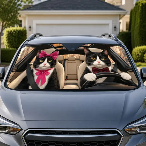 Tuxedo Cats In Luxury Automobile Interior For Funny Pet Lover Road Trips And Daily Driving Car Sunshade