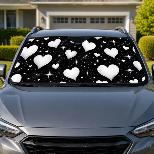 White Hearts And Celestial Stars For Romantic Valentine Car Decor And New Drivers Car Sunshade