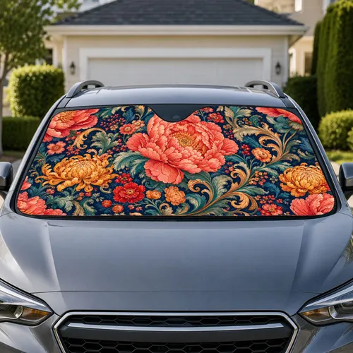 Vintage Peony And Acanthus Floral Decor For Elegant Everyday Driving And Gift Giving Car Sunshade