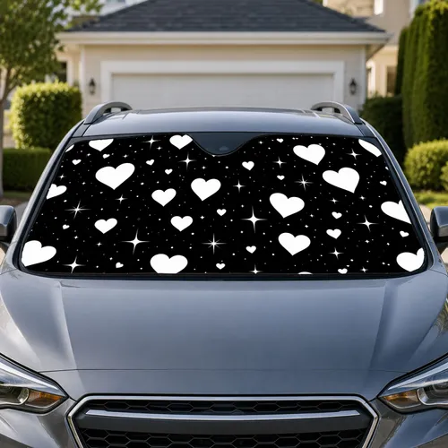Bold White Hearts And Sparkle Stars For Valentine Road Trips And Romantic Drivers Car Sunshade