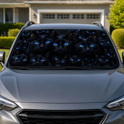 Black Cats With Electric Blue Eyes Gothic Auto Decor for Cat Lovers and Night Drives Car Sunshade