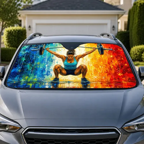 Female Weightlifter Paint Splash Gym Motivation For Daily Fitness Lovers And Athletes Car Sunshade