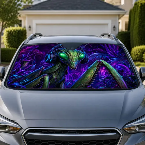 Cyberpunk Praying Mantis Headphones Neon Jungle UV Protection For Sci-Fi Drivers Car Sunshade