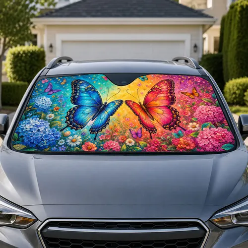 Vibrant Butterfly Flower Garden UV Protection Accessory For Spring Road Trips And Gifts Car Sunshade