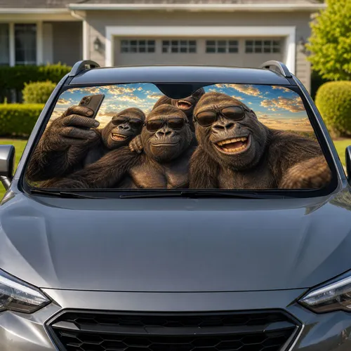 Gorilla Family Selfie With Sunglasses For Fun Road Trips And Animal Lover Gifts Car Sunshade