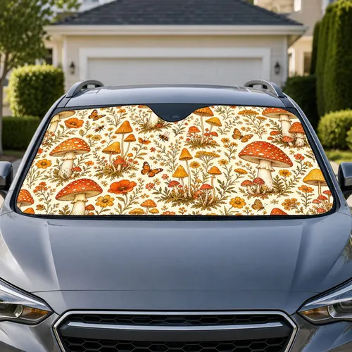 Vintage Mushroom Meadow Wildflowers For Cottagecore Road Trips And Daily Driving Car Sunshade