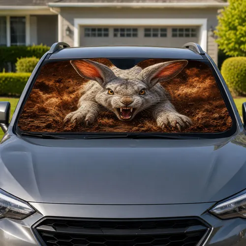 Fierce White Gray Rabbit In Dust Storm for UV Protection and Gothic Animal Lovers Car Sunshade