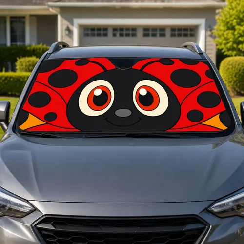 Cute Red Ladybug Face For Cheerful Daily Driving And New Car Owner Gift Accessories Car Sunshade