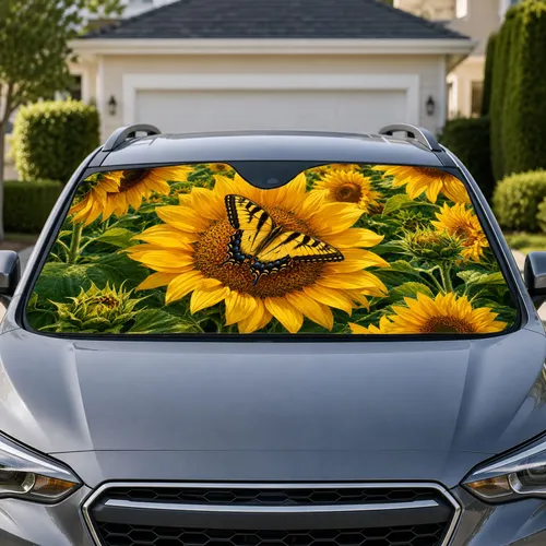Sunflower And Swallowtail Butterfly Garden Road Trip Gift For Nature Loving Drivers Car Sunshade