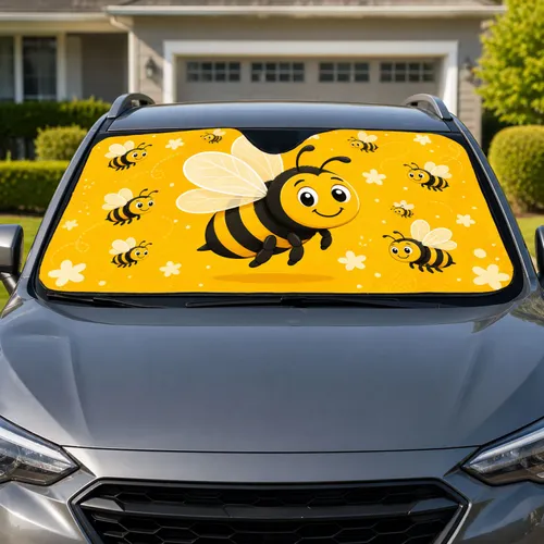 Smiling Honey Bee Cartoon for Cheerful Everyday Driving, Fun New Car Owner Gifts Car Sunshade