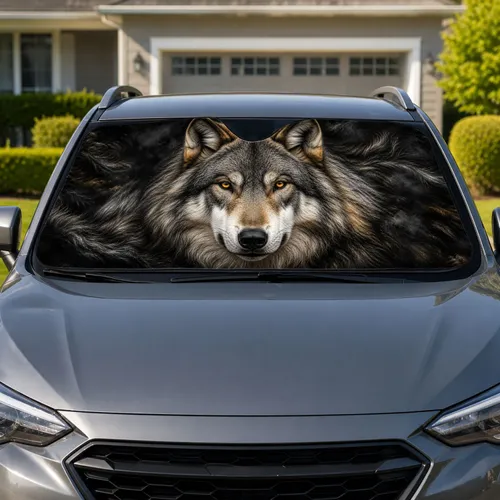 Majestic Gray Wolf Portrait For Dark Wilderness Road Trips And Animal Lovers Gift Car Sunshade