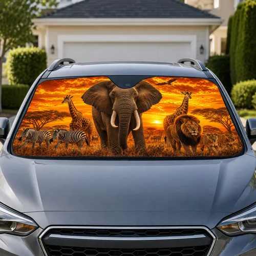African Safari Elephant And Wildlife Sunset For Road Trip Lovers And Animal Enthusiasts Car Sunshade