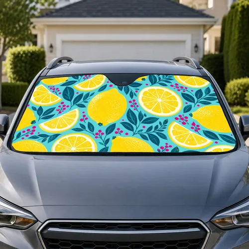 Yellow Lemon Citrus Decor For Bright Summer Road Trips And Fruit Loving Car Drivers Car Sunshade