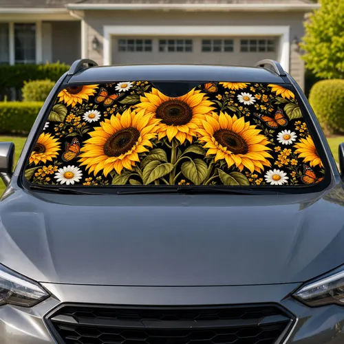 Sunflower Butterfly Floral Bouquet for Summer Road Trips, Daily Drives, and Garden Lovers Car Sunshade