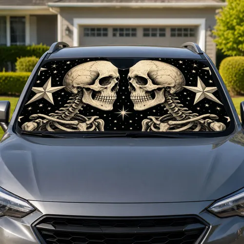 Twin Skull Star Gothic Valentine Gift for Dark Romance Couples and Horror Lovers Style Car Sunshade