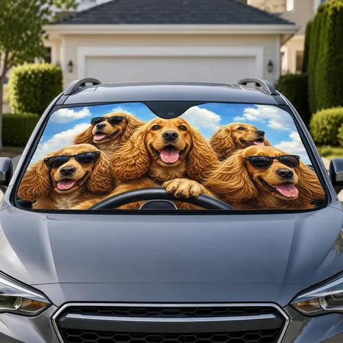 Golden Cocker Spaniel Road Trip Dogs With Sunglasses For Summer Travel Dog Lovers Car Sunshade