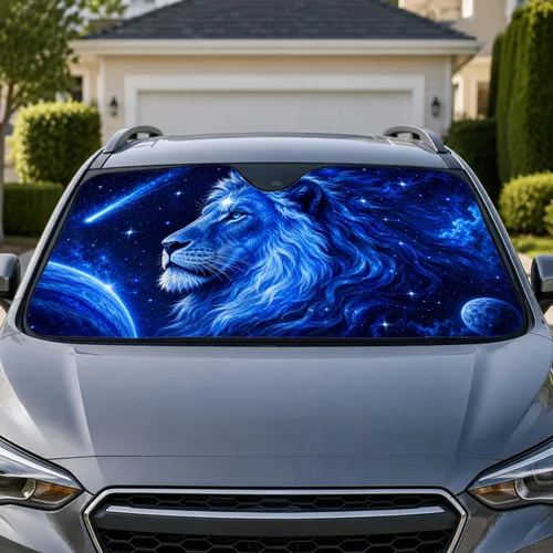 Cosmic Blue Lion Galaxy Stars For Cool Vehicle Interior Style For Wildlife Lovers Car Sunshade