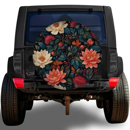 Midnight Navy Floral Botanical Garden For Stylish SUV RV Travel And Outdoor Adventures Spare Tire Cover