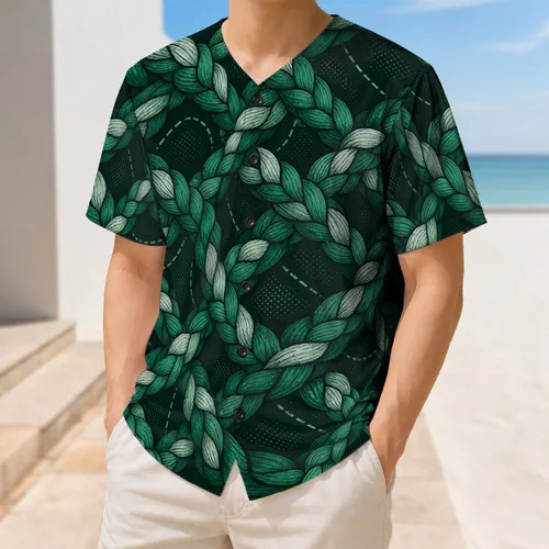 Interlaced Emerald Rope Lattice for Athletic Streetwear and Team Style for Active Fans Baseball Jersey