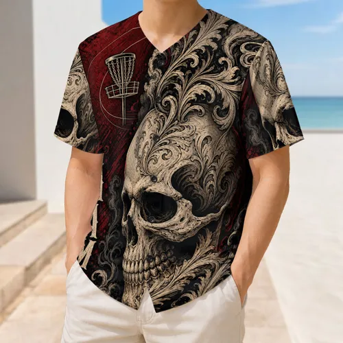 Gothic Skull Disc Golf Tournament Wear With Vertical Name For League Players At Events Baseball Jersey