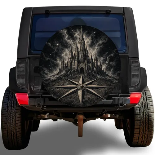 Gothic Castle Compass Rose For Night Road Trips And Fantasy Adventure Travel Enthusiasts Spare Tire Cover