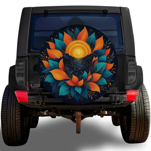 Celestial Lotus Sunrise Mandala For Boho Adventure SUV And Jeep Road Travel Lovers Spare Tire Cover