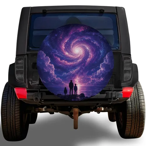Purple Nebula Ocean Night Sky Stargazing Road Trip Gift for Adventure SUV Drivers Spare Tire Cover