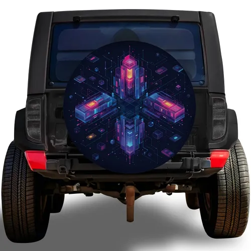 Neon Cyber Geometry for Futuristic Night Driving and Sci Fi Vehicle Enthusiast Style Spare Tire Cover