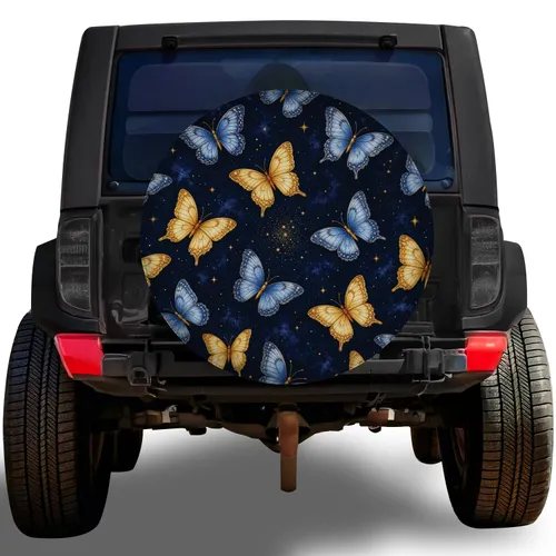 Midnight Blue And Gold Butterflies For Elegant Road Trips And Nature Loving Drivers Spare Tire Cover