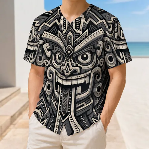 Monochrome Ceremonial Guardian Mask Streetwear Look For Bold Athletic Style Fans Baseball Jersey