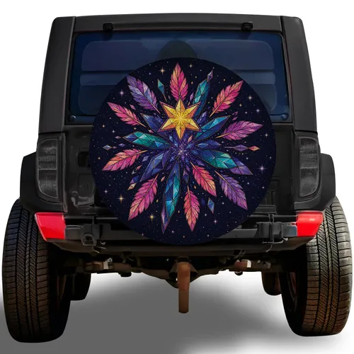 Celestial Stained Glass Star Mandala For Boho Camping And Cosmic Road Trip Style Spare Tire Cover