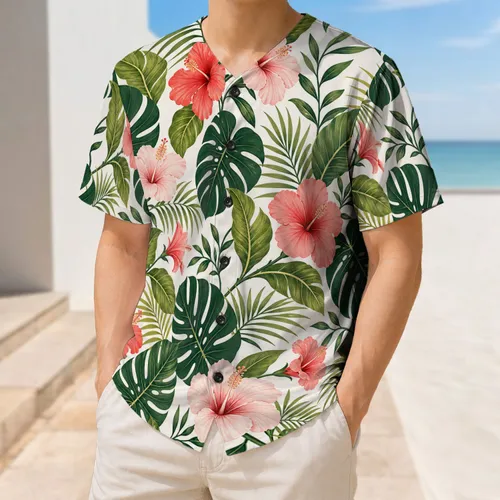 Tropical Hibiscus And Monstera Island Resort Style For Beach Vacation Travel Looks Baseball Jersey