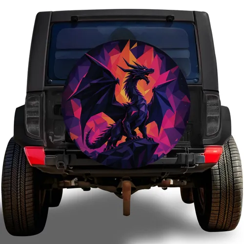 Black Low Poly Dragon Fantasy SUV Accessory for Outdoor Adventure Road Trip Enthusiasts Spare Tire Cover