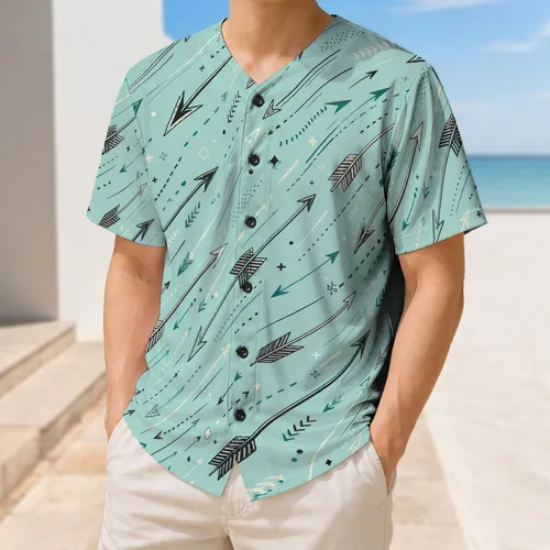 Turquoise Hand Drawn Arrow Motif For Active Streetwear And Team Practice Wear Athletes Baseball Jersey