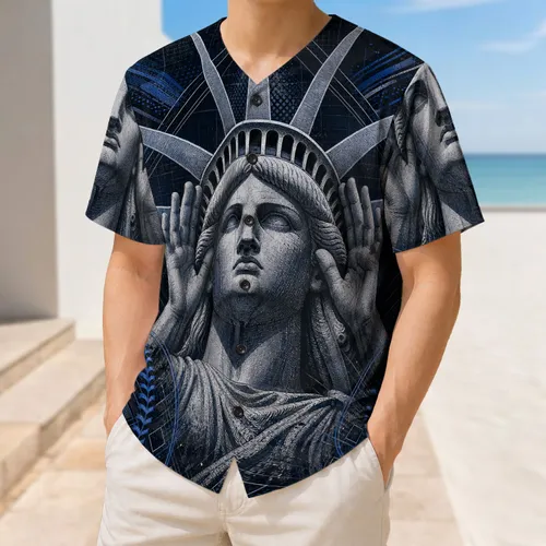 Statue Of Liberty Engraving Style Sports Poster For American Patriotic Game Day Fans Baseball Jersey