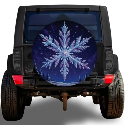 Luminous Crystal Snowflake Winter Night Scene For Holiday Road Trips And Winter Travel Spare Tire Cover